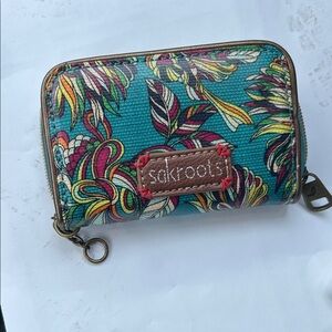 Sakroots Teal Multicolor Botanical Zip Wallet